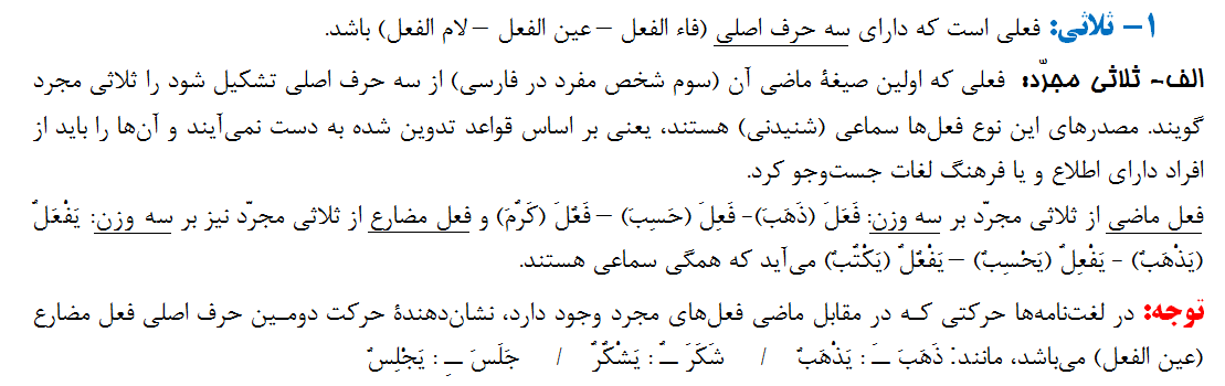 فاطمه منصورخاکی -درس 3 و 4- تقسیم‌بندی افعال ثلاثی درزبان عربی